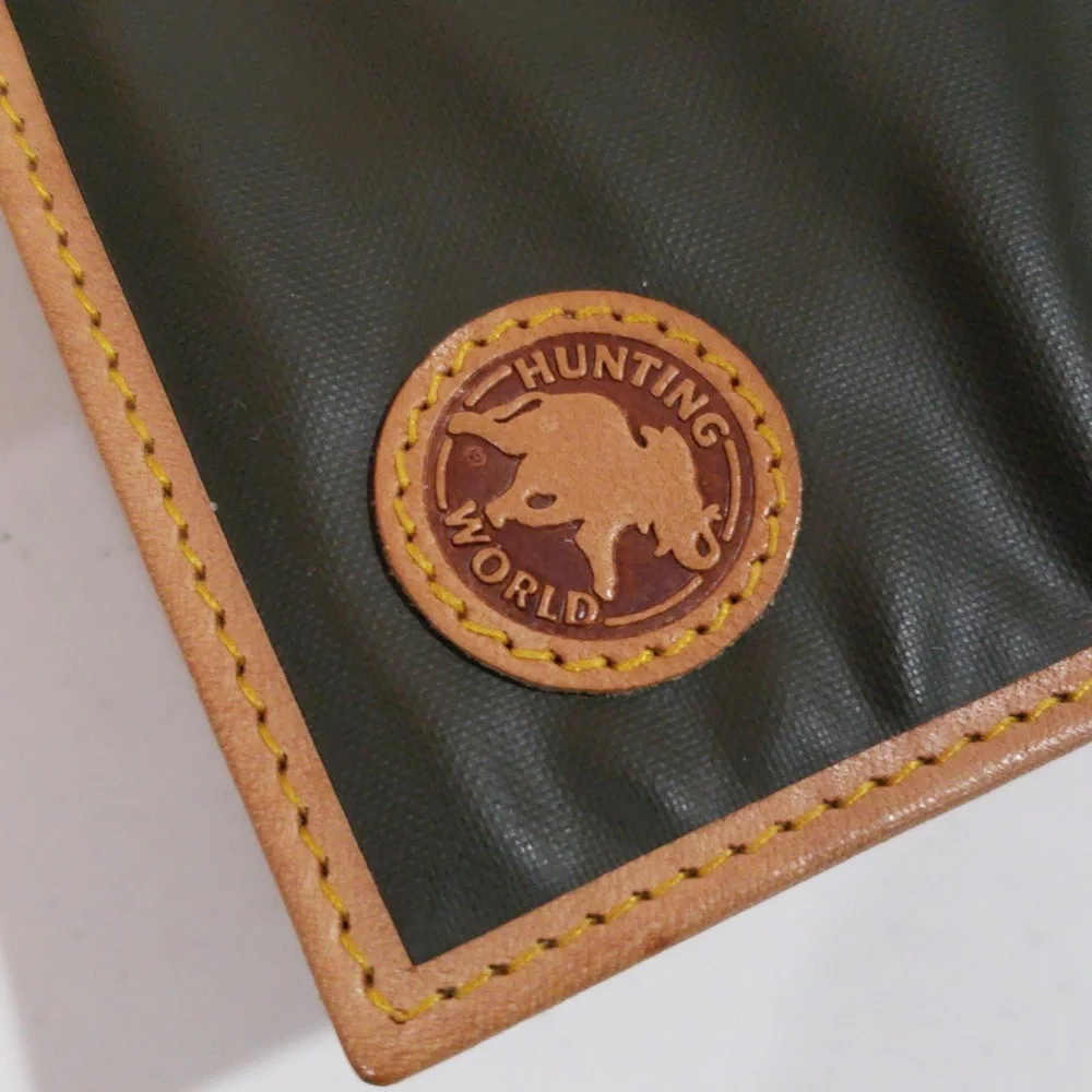 Hunting World Bi-Fold Wallet – Green Canvas w/ Tan Leather Trim, Unisex 4x3.5